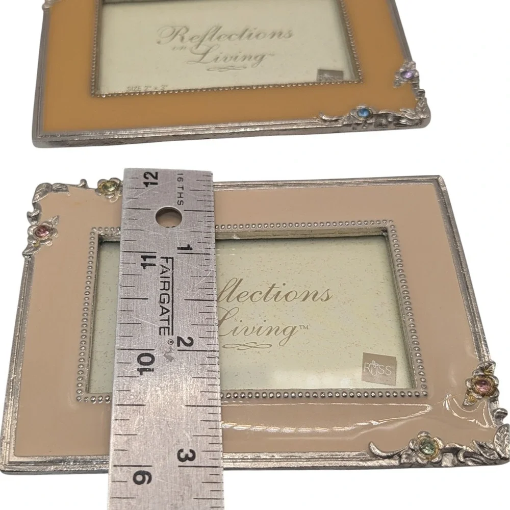 Vintage Russ Enamel Frames Studded Silver Tone Reflections On Living Lot of Two